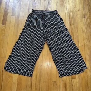 McGuire Pants Womens L Striped Wide Leg Crop Beach Pockets Drawstring Casual USA